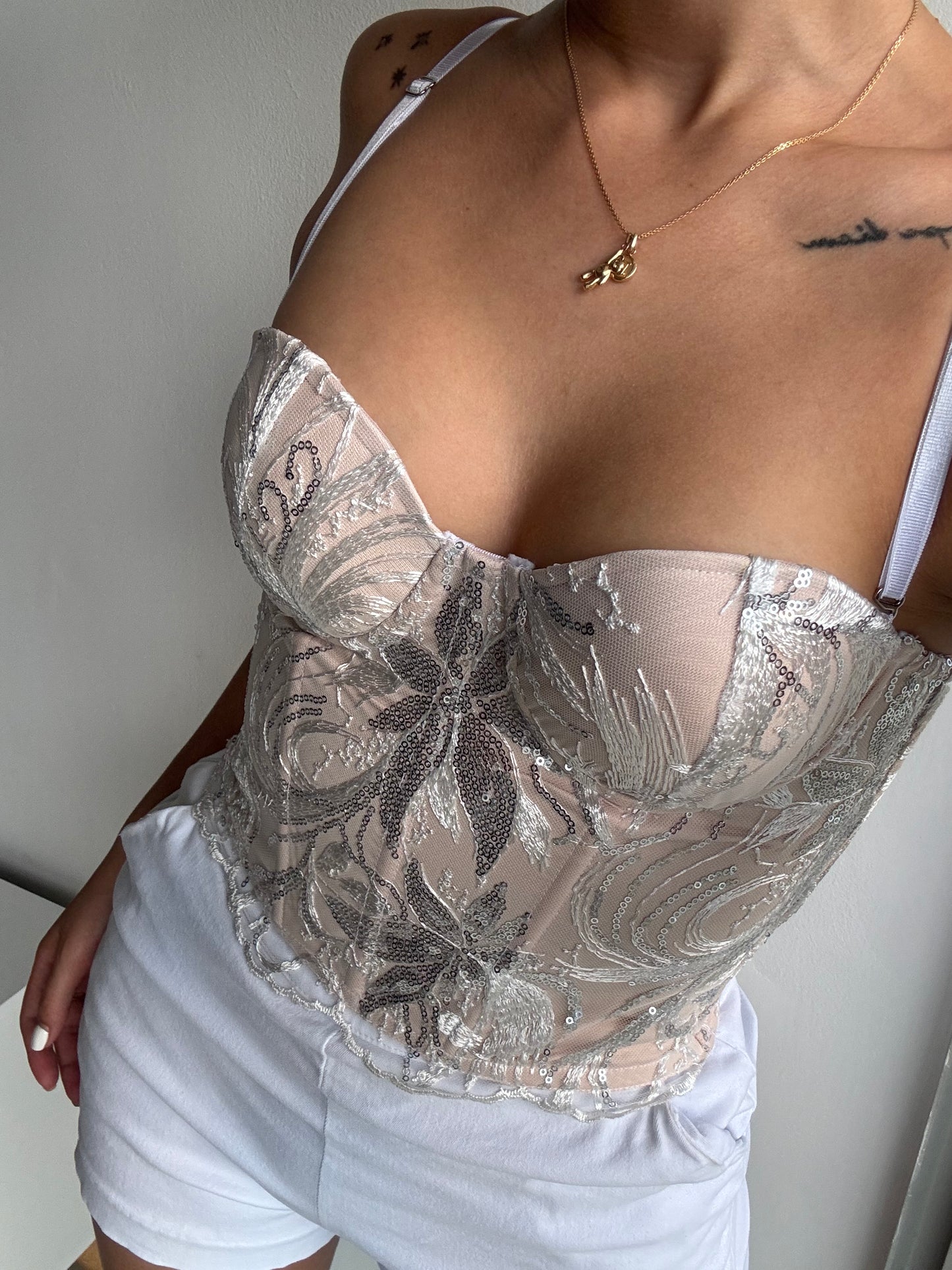 Corset Glitter Blanco