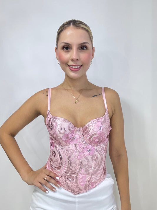 Corset Glitter Rosa